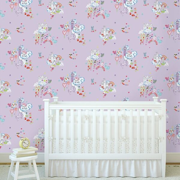 Papel de Pared Make Believe - Unicorns and Castles Lilac 12219