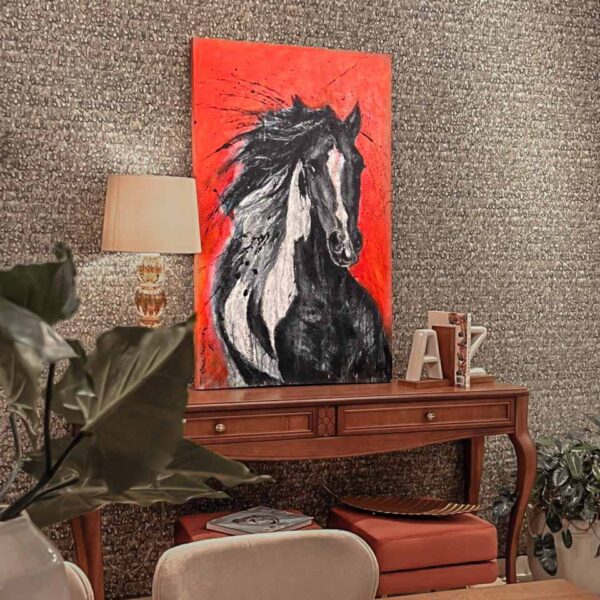 cuadro caballo negro rojo