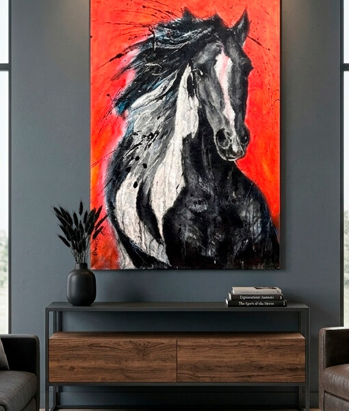 cuadro caballo negro rojo